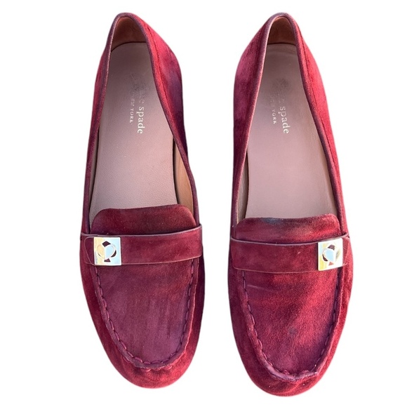 KATE SPADE NEW YORK Camellia Suede Loafers 'Dark Merlot' Burgundy Size 40.5/10 - Picture 1 of 15